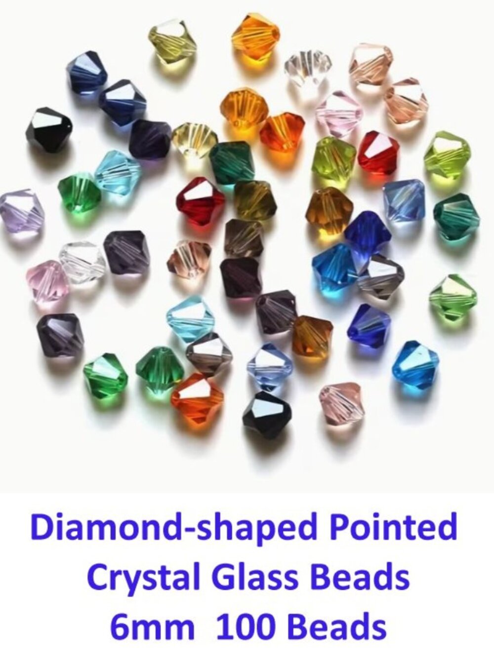 Diamond-shaped Pointed Crystal Glass Beads 6mm 100 Beads